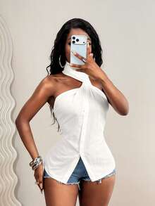 BamGleam 2026夏季新款度假休闲露背斜襟性感棉质女式衬衫 - 白色 - 查看 8