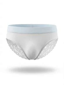 DrisQ DrisQ 1件男士性感黑色网纱蕾丝拼接三角裤 - 白色 - 查看 3