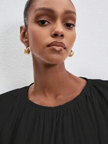 ATUI Studio Top décontracté pour femmes à manches évêque de couleur unie - Noir - Voir 6