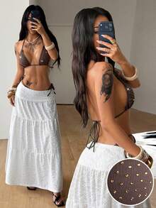Coolane Outfit estivi minimalisti da streetwear, outfit da rave in stile Y2K, outfit da festa chic e sexy da techno, bikini con paillettes e brillantini hawaiani, canotte sexy, top marroni, outfit da spiaggia per donne, outfit da vacanza per donne - Castano - Visualizzare 4