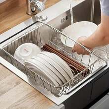 1pc Adjustable Stainless Steel Sink Drain Basket - Multi-Purpose Expandable Sink Organizer Rack For Plates, Bowls, Cups And Utensils,Kitchen Items For Ultimate Kitchen Efficiency With Cozy Fall& Winter Styles - multicolor - View 3