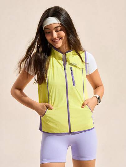 SHEIN In My Nature Áo khoác gile ngoài trời màu vàng dành cho nữ