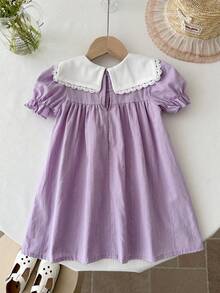 LMoss Kids Đầm dài cho bé gái mùa hè thanh lịch và dễ thương với họa tiết hoa nhí phối màu tím, cổ nơ. - Nhiều màu - Xem 2