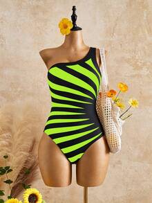 Swim Lushoire 1pc Women's Summer Beach Vacation Colorblock Monokini Swimsuit, Fitted - Multicolor - View 3
