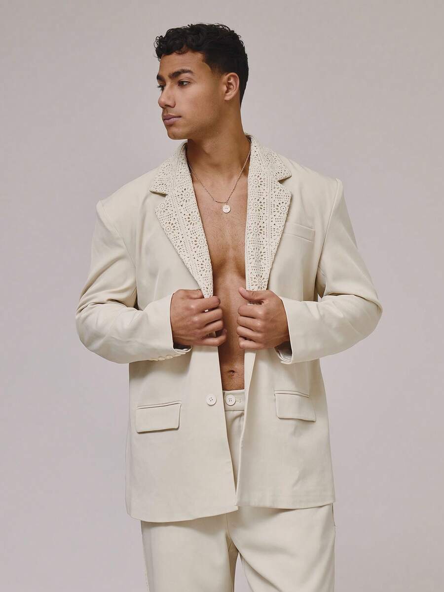 Musero Áo khoác blazer dáng ôm, cài khuy đơn, kiểu dáng ren móc, ve áo ren, thích hợp cho mùa xuân hè và kỳ nghỉ. - Lạc đà - Xem 1