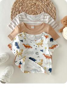 3pcs Baby Soft Knit Crew Neck Short Sleeve Tops Set For Baby Boy/Girl - Multicolor - View 1