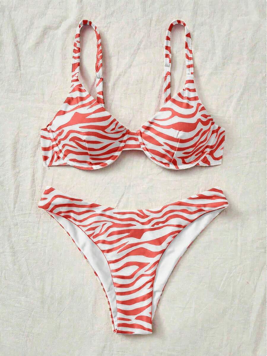 Swim Vcay 女款夏季海灘條紋性感比基尼兩件式泳衣套裝 - 西瓜粉 - 查看 1