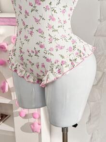 PetitDoll 女士性感针织罗纹提花印花荷叶边连体裤 - 彩色 - 查看 4