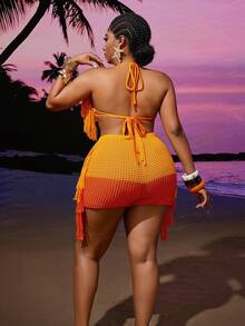 Maweii Plus Size Women's Color Block Knit Bikini Set - Multicolor - View 3