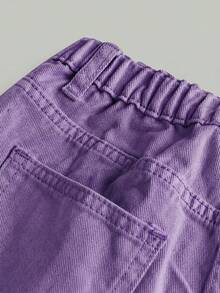 SHEIN Girlism Váy quần denim màu trơn, kiểu dáng Y2K, thiết kế khóa không đều, dành cho bé gái tuổi teen, thích hợp cho kỳ nghỉ hè, trang phục mùa hè cho bé gái, phong cách đường phố đi học. - Màu tím - Xem 4