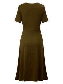 EMERY ROSE Vestido maxi de mujer con cuello en V, cintura plisada y mangas cortas, color borgoña - Marrón - Ver 2