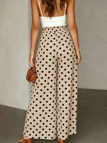 Pariaura Women's French Elegant Retro Polka Dot Wide-Leg Pants, Holiday High-Waisted Drawstring Chiffon Drape Relaxed Summer Office Casual - Apricot - View 2