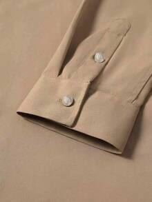 Manfinity Mode Men Plus Size Solid Color Business Casual Long Sleeve Shirt, Formal, Ceremony - Camel - View 5