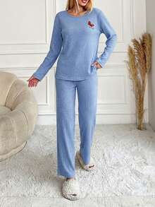 Fjäril & Text Broderier Ribbstickad Lounge Bär Uppsättningar - Blå - Visa 6