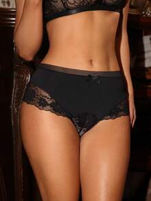 Divavoom 1pc Women Lace Patchwork Panty - Black - View 5