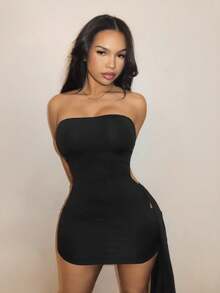 BamGleam Vestido de verano sexy con lazos para mujer - Negro - Ver 4
