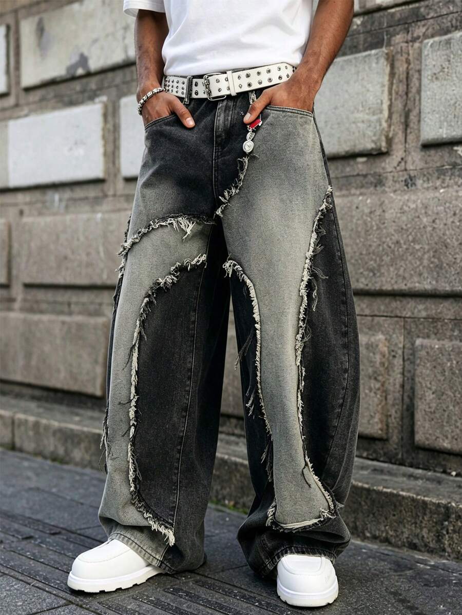 PAVTROS Men's Casual Washed Wide Leg Denim Jeans With Pockets And Button Closure - Black - View 1