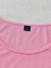 Everyssa Áo sơ mi rộng kẻ sọc màu xanh ô liu và áo tank top dệt kim không tay dành cho nữ. - Hồng - Xem 4