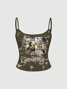 ROMWE Avant Áo tank top hai dây màu xanh lá cây nhuộm tie-dye dành cho nữ, thích hợp cho các lễ hội âm nhạc Grunge. - màu xanh lá - Xem 1