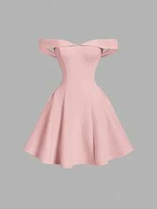 SHEIN MOD Women's Solid Color Bowknot Backless Off-Shoulder Mini Dress - Pink - View 8