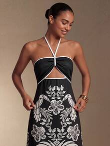 Swim Oasis Casual Vacation Sexy Tie-Up Halter Slit Hollow Out Long Dress For Women - Multicolor - View 5
