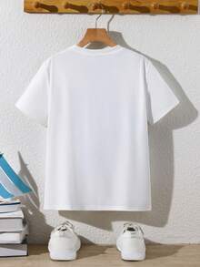 SHEIN Tween Boys' Casual Stylish Cool Classic Cartoon Rabbit Graphic Print Short Sleeve Round Neck T-Shirt, Suitable For Summer - White - View 6