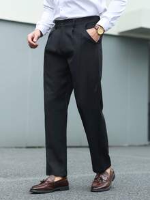 Manfinity Mode Men's Solid Color Pocket Casual Versatile Daily Wear Suit Pants - Black - View 5