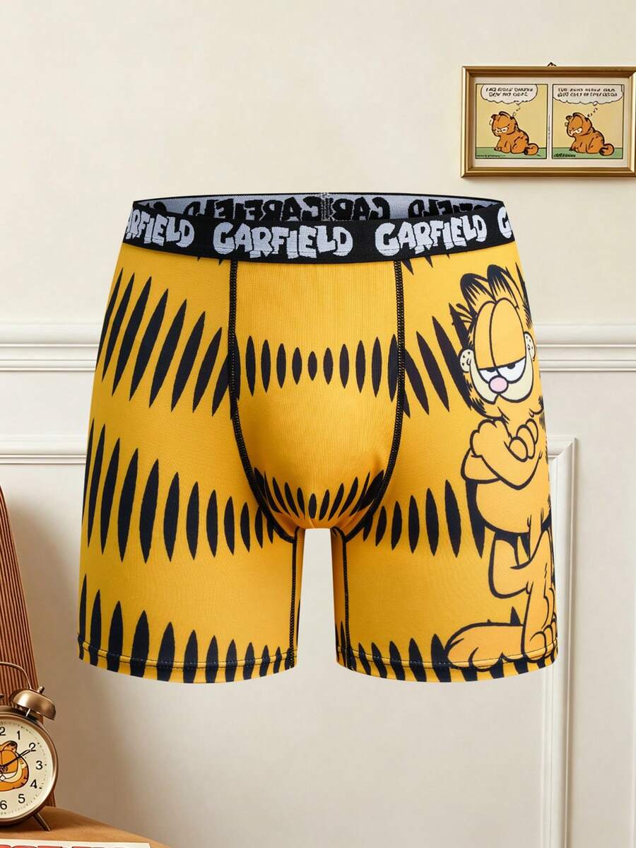 GARFIELD | SHEIN 男士卡通印花内裤,趣味平角内裤 - 黑色 - 查看 1