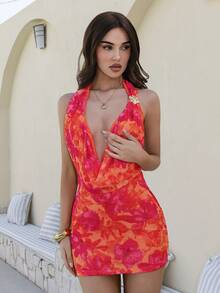 Bris Aura Vestido con estampado floral sexy y decoración de metal con escote bajo y espalda descubierta, vestido para cita nocturna, atuendo de vacaciones para mujer, blusas para salir para mujeres, atuendo para concierto de country, atuendos de club sexy para mujeres, vestido halter, atuendos para conciertos para mujeres, vestidos casuales para mujer, atuendos de rave, vestidos de fiesta para mujeres, ropa bohemia para mujeres, vestido sexy, atuendos para brunch para mujeres, atuendos para crucero para mujeres, estilo fairycore, estilo coqueto, vestidos sexy, vestido con rhinestones - Multicolor - Ver 6