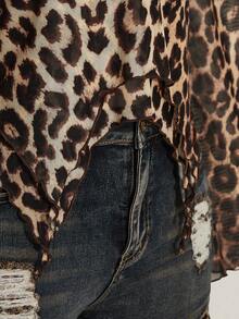 SHEIN ICON 大码女式豹纹拼接喇叭袖时尚上衣 - 彩色 - 查看 10