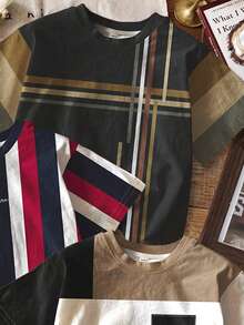 SHEIN Baby Boy Casual Minimalist Round Neck Letter Print Short Sleeve Top, Suitable For Summer - Multicolor - View 3