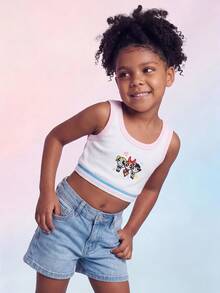 THE POWERPUFF GIRLS X SHEIN Maija Kids Young Girl Spring/Summer 3 PiecesCoordinated Colorblock Print Tank Top - Multicolor - View 8