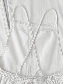 Comfortcana Jumpsuit Denim Wanita Warna Polos Tanpa Lengan dengan Tali Bahu Tipis, Potongan Longgar dan Lurus, Musim Panas - Putih - View 4