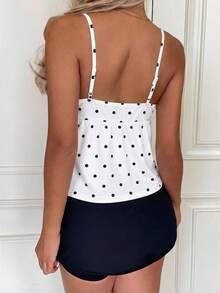 CovetEZ Women's Contrast Color Lace Polka Dot Print Camisole - White - View 2