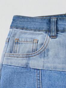 Sweetra Chân váy ngắn denim phối màu tương phản, kiểu dáng thường ngày dành cho nữ, có túi, thích hợp cho mùa hè. - Nhiều màu - Xem 4