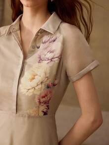 MOTF PREMIUM Đầm maxi dài tay raglan in hoa, gấu xòe, chất liệu organza, trang phục nữ. - Màu Xám nhạt - Xem 4