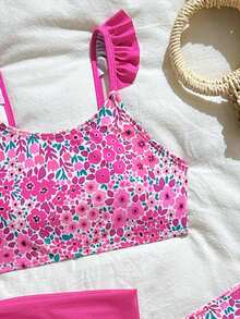 Bộ bikini in hoa dành cho bé gái tuổi teen, chất liệu vải dệt kim, áo và quần tam giác, thời trang, thanh lịch, thích hợp cho bơi lội, kỳ nghỉ hè. - Nhiều màu - Xem 4