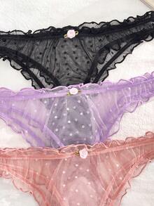 PetitDoll 3pcs/Set Women's Ruffled Trim Sweet Style Panties & Thongs - Multicolor - View 4
