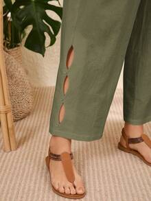 Rosumi Plus Size Vacation Casual Solid Color Hollow Out Pants,Summer Outfits For Women,Vacation Outfits Woman - Army Green - View 5