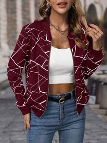 EMERY ROSE Áo khoác bomber phối màu tương phản, khóa kéo, đa năng, thích hợp mặc hàng ngày. - Màu Đỏ Sâu - Xem 6