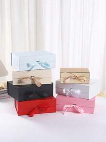 1pc Ribbon Gift Box With Bow Folding Box Style Cosmetic Gift Box For Birthday Presents And Holiday Gifts Back To School Valentine Day - Off-white - View 4
