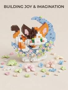 Zazumi 这款精美的三色猫月亮花积木套装，包含一个3D拼图、一个花环和一个云朵造型的底座。它非常适合摆放在书桌或书架上作为装饰品，同时也是一款令人放松的休闲玩具。它是节日礼物、派对赠品、情人节礼物的绝佳选择，适合成人、青少年、家人和朋友一起玩耍。 - 彩色 - 查看 5
