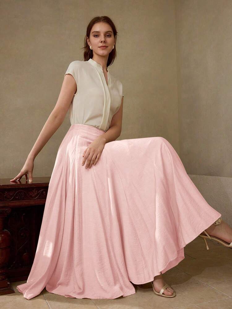 WOMEN'S FOLD PLEATED FLOWY SKIRT