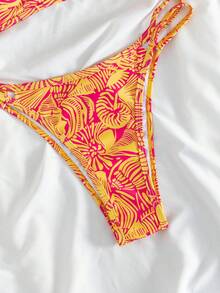 Swim Mod Bộ bikini hai mảnh buộc dây bên hông in hình vỏ sò màu đỏ và cam ngọt ngào, kiểu dáng tam giác buộc dây cổ, có đệm mút, hàng mới về mùa Xuân/Hè, thích hợp cho bãi biển, kỳ nghỉ, tiệc sinh nhật. - Nhiều màu - Xem 6
