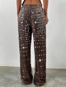 Aloruh Pantalones largos acampanados con lentejuelas para mujer, nuevos para primavera/verano, festival de música, elegantes para fiesta, de cintura baja y pierna ancha para discoteca - Azul - Ver 3