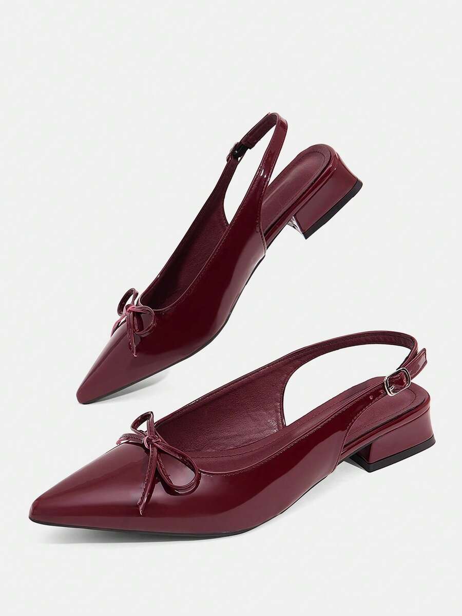 CUCCOO CURVES 女鞋 女士尖头搭扣设计 日常百搭时尚宽楦高跟鞋 - 酒紅色 - 查看 1