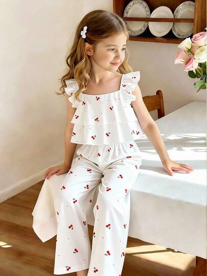 Genkimix Kids Pantaloni lungi casual cu volane în straturi, pentru fete (mărime mică), potriviți pentru vacanță, vară