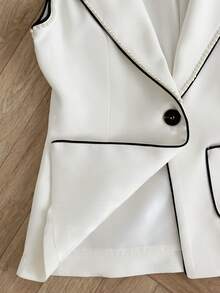 EURMUSE Blazer estivi da donna con dettagli in perle - Bianco - Visualizzare 8