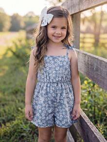 Emery Rose Kids Emery Rose Kids 小女孩碎花吊带连体衣 - 霧霾藍 - 查看 6
