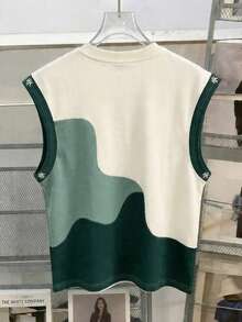 Manfinity Joysei Men's Summer Casual Color Block Print Sleeveless Tank Top, Holiday - Green - View 2